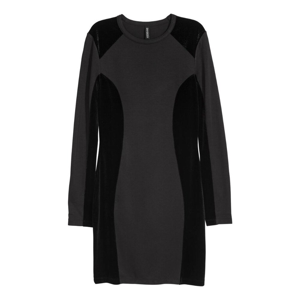H&M short, fitted dress in stretch jersey, viscose blend, long sleeve, US 6